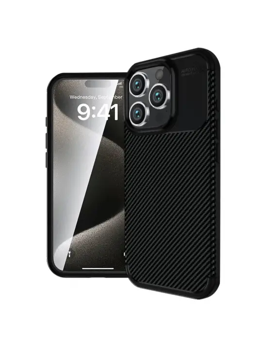 Apple İphone 16 Pro Max Kılıf Auto Focus Karbon Kapak - Siyah