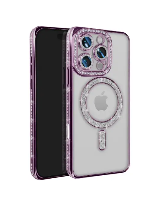 Apple İphone 16 Pro Max Kılıf Joke Simli Magneticsafe Kılıf - Derin Mor