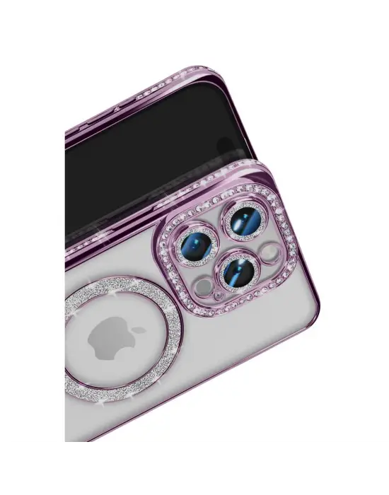Apple İphone 16 Pro Max Kılıf Joke Simli Magneticsafe Kılıf - Derin Mor