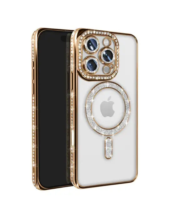 Apple İphone 16 Pro Max Kılıf Joke Simli Magneticsafe Kılıf - Gold