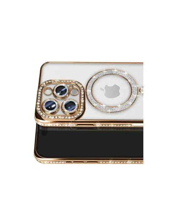 Apple İphone 16 Pro Max Kılıf Joke Simli Magneticsafe Kılıf - Gold