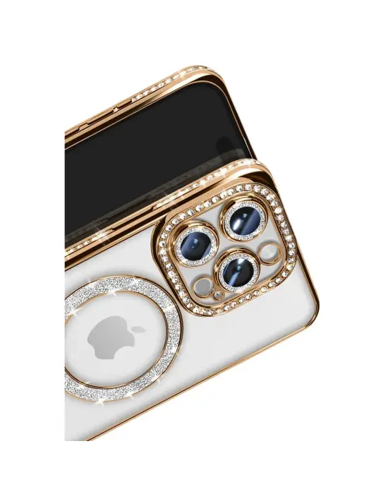 Apple İphone 16 Pro Max Kılıf Joke Simli Magneticsafe Kılıf - Gold