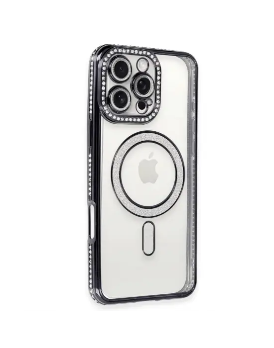 Apple İphone 16 Pro Max Kılıf Joke Simli Magneticsafe Kılıf - Gri