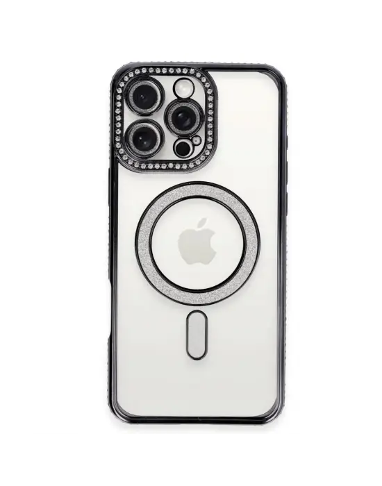 Apple İphone 16 Pro Max Kılıf Joke Simli Magneticsafe Kılıf - Gri