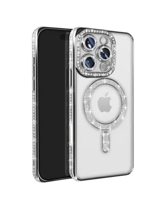Apple İphone 16 Pro Max Kılıf Joke Simli Magneticsafe Kılıf - Gümüş