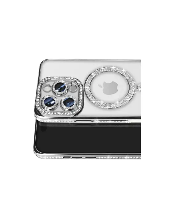 Apple İphone 16 Pro Max Kılıf Joke Simli Magneticsafe Kılıf - Gümüş