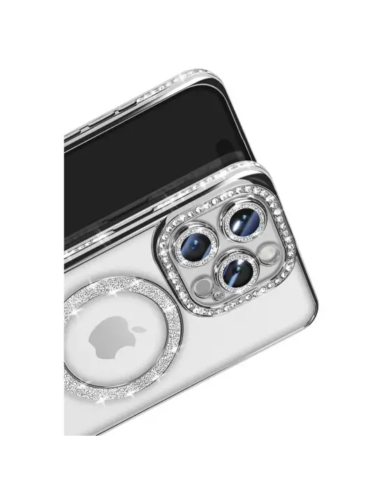 Apple İphone 16 Pro Max Kılıf Joke Simli Magneticsafe Kılıf - Gümüş