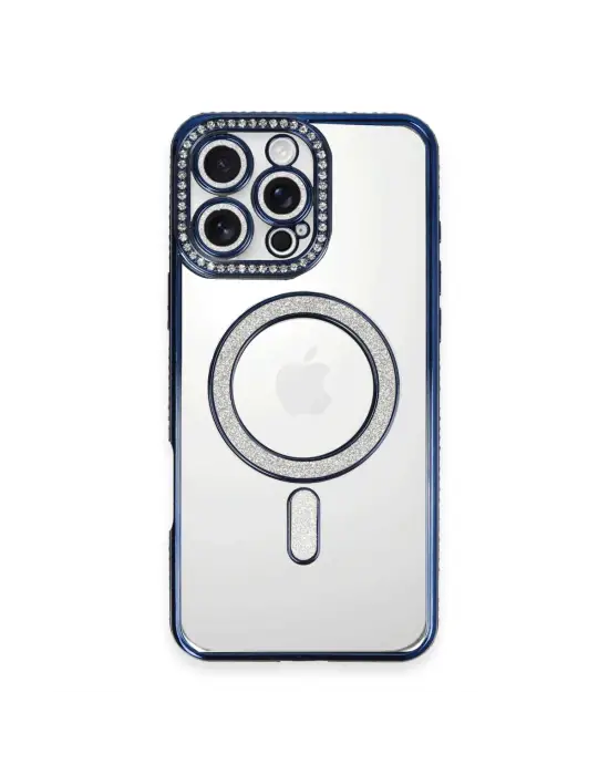 Apple İphone 16 Pro Max Kılıf Joke Simli Magneticsafe Kılıf - Lacivert