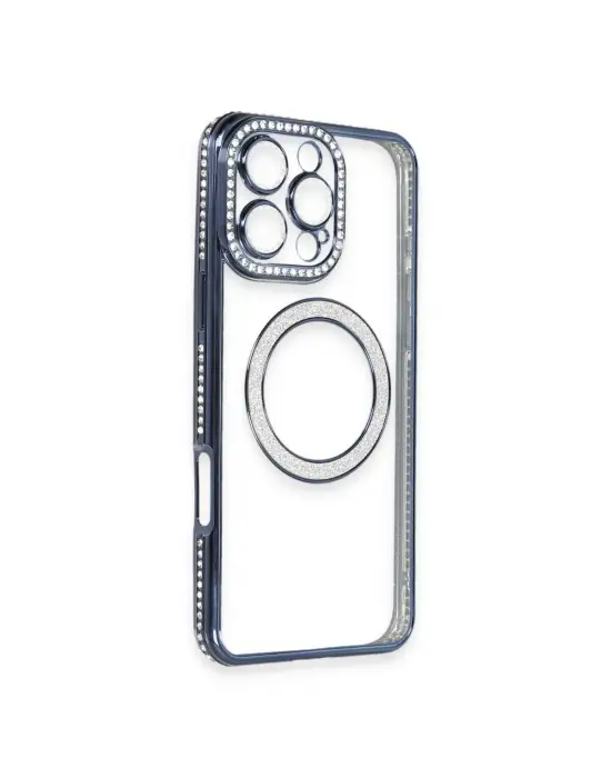 Apple İphone 16 Pro Max Kılıf Joke Simli Magneticsafe Kılıf - Lacivert