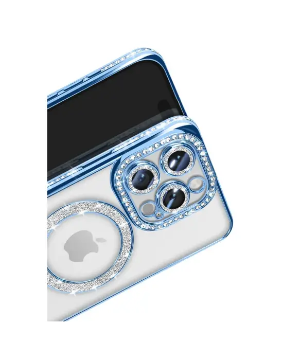 Apple İphone 16 Pro Max Kılıf Joke Simli Magneticsafe Kılıf - Mavi