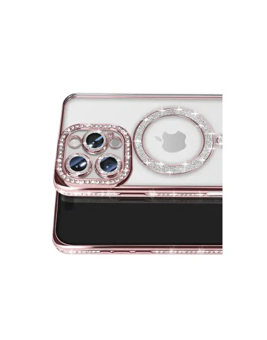 Apple İphone 16 Pro Max Kılıf Joke Simli Magneticsafe Kılıf - Pembe