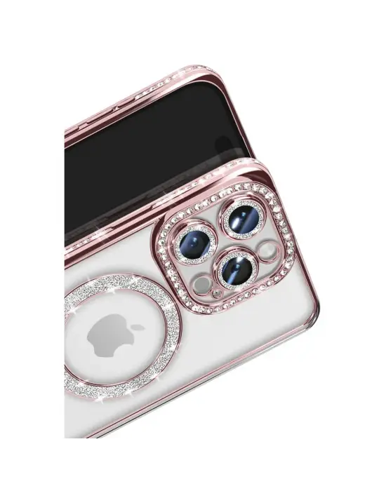 Apple İphone 16 Pro Max Kılıf Joke Simli Magneticsafe Kılıf - Pembe