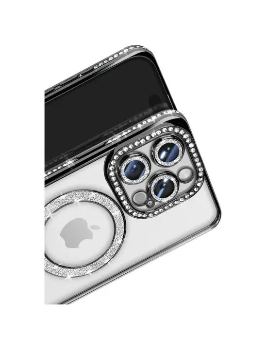 Apple İphone 16 Pro Max Kılıf Joke Simli Magneticsafe Kılıf - Siyah