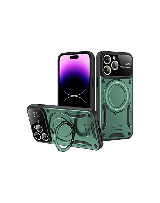 Apple İphone 16 Pro Max Kılıf Joy Lens Standlı Kapak - Koyu Yeşil