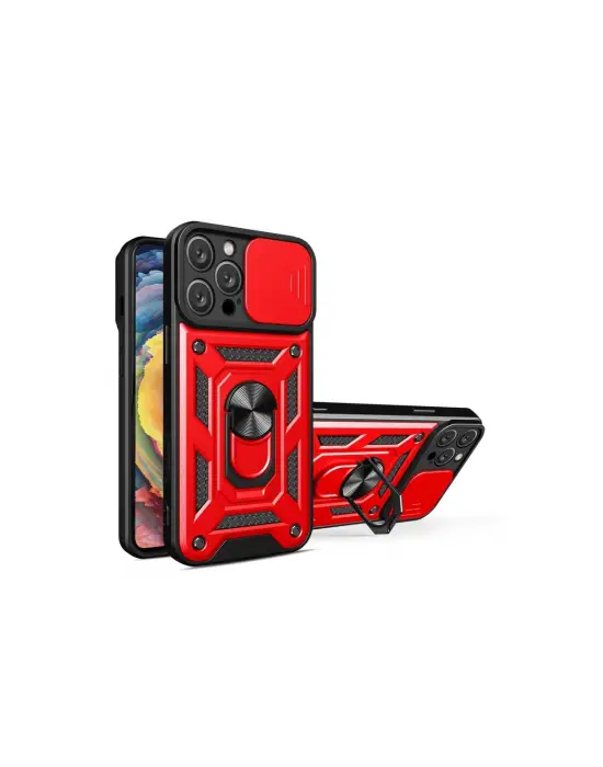 Apple İphone 16 Pro Max Kılıf Pars Lens Yüzüklü Silikon - Kırmızı