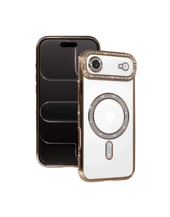 Apple İphone 17 Air Joke Simli Magneticsafe Kılıf - Gold