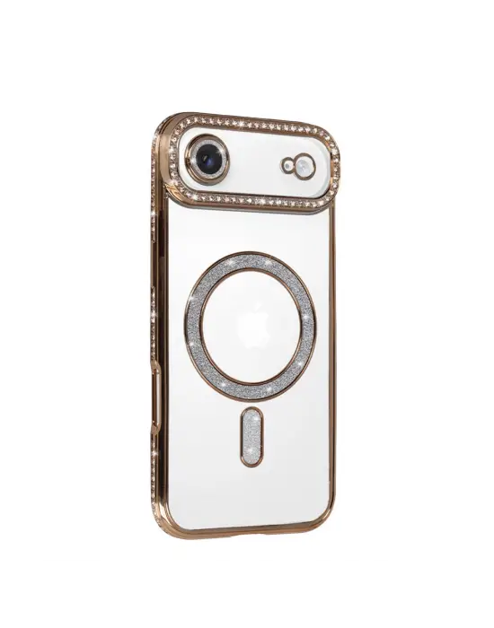 Apple İphone 17 Air Joke Simli Magneticsafe Kılıf - Gold