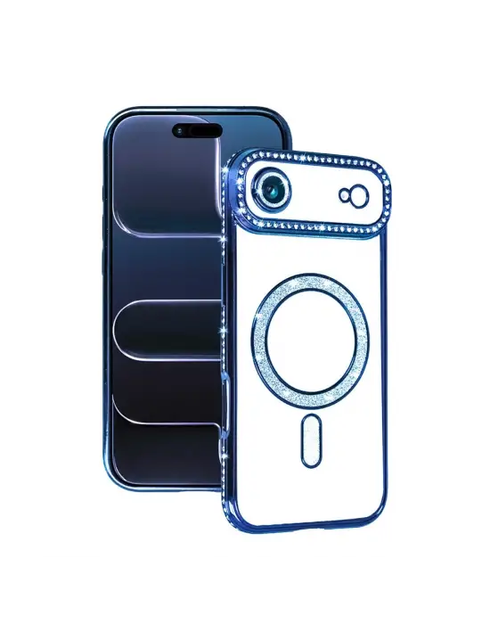 Apple İphone 17 Air Joke Simli Magneticsafe Kılıf - Mavi