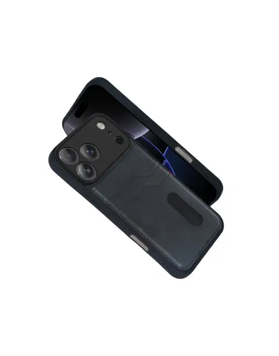 Apple İphone 17 Pro Max Sara Kartvizitli Deri Kılıf - Siyah