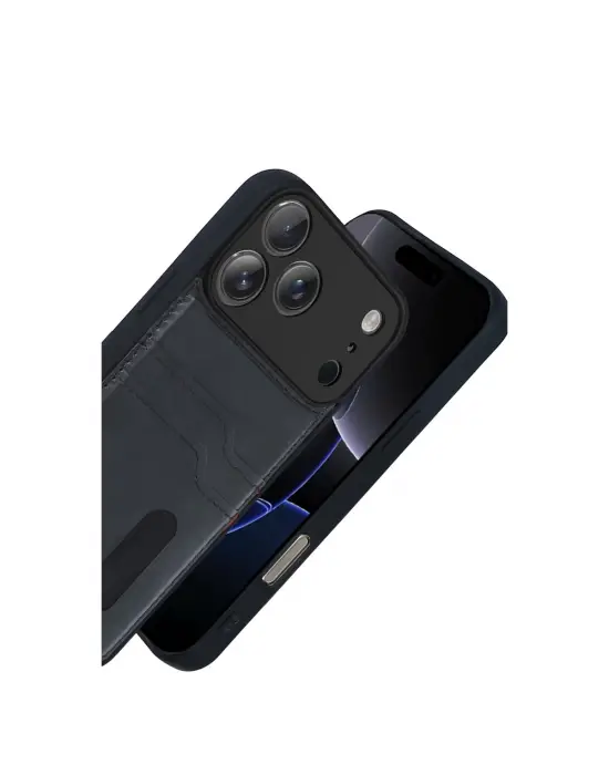 Apple İphone 17 Pro Max Sara Kartvizitli Deri Kılıf - Siyah