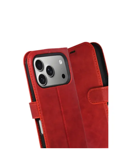 Apple İphone 17 Pro Trend S Plus Kapaklı Kılıf - Kırmızı
