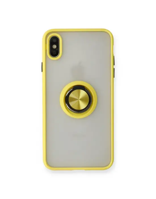 Apple İphone X Kılıf Montreal Yüzüklü Silikon Kapak - Sarı