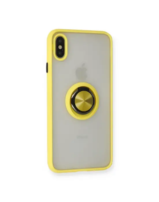 Apple İphone X Kılıf Montreal Yüzüklü Silikon Kapak - Sarı