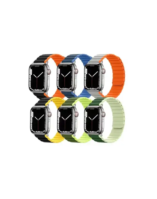 Apple Watch 42mm Mo-wb1 Çift Renk Mıknatıslı Silikon Kordon (saat Değildir) - Gri-turuncu