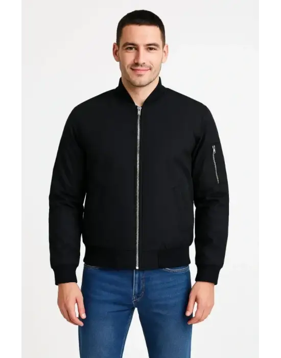Arka Bomber Ceket - Siyah