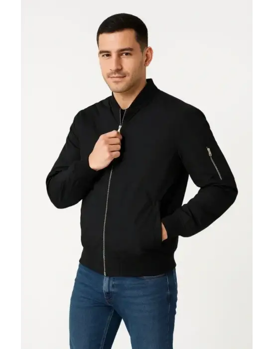 Arka Bomber Ceket - Siyah