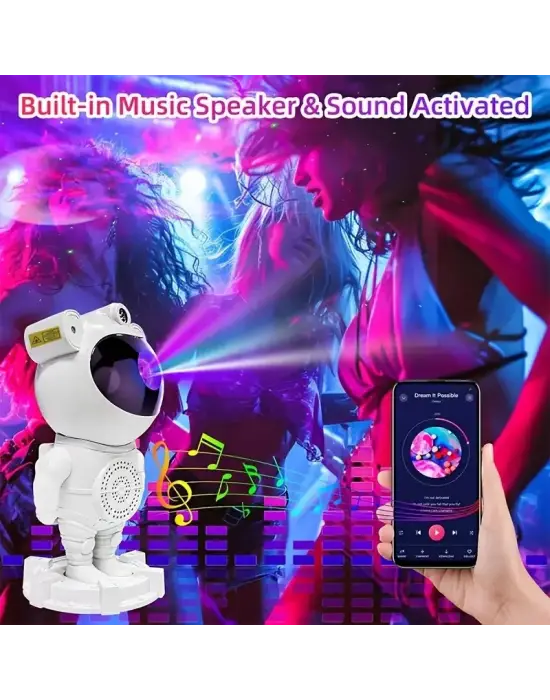 Astronot Gece Lambası Projektör Bluetooth Hoparlör Uzaktan Kumandalı