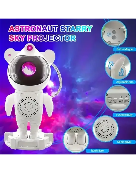 Astronot Gece Lambası Projektör Bluetooth Hoparlör Uzaktan Kumandalı