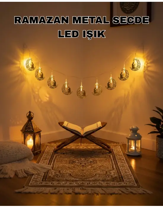 Ay Ve Secde Tasarımlı Sıcak Beyaz Led Ramazan Işığı