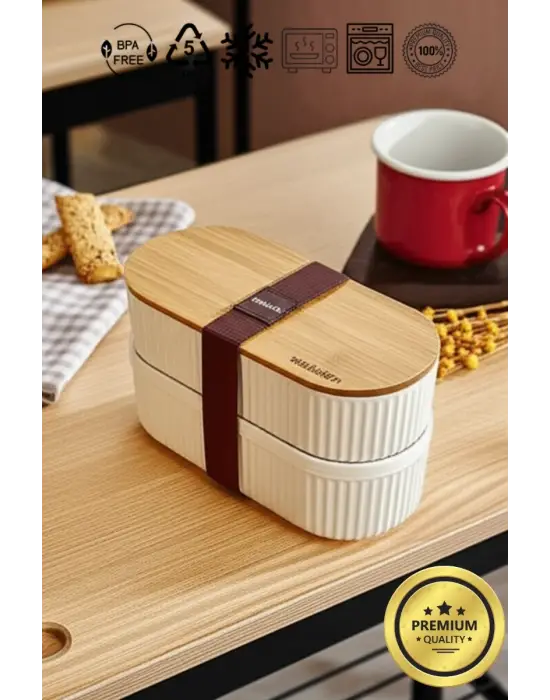 Bambu Kapaklı Lunch Box Kahvaltılık Saklama Kabı Large Bölmeli