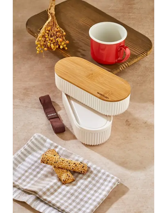Bambu Kapaklı Lunch Box Kahvaltılık Saklama Kabı Large Bölmeli