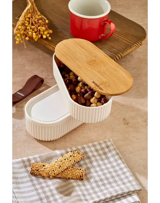 Bambu Kapaklı Lunch Box Kahvaltılık Saklama Kabı Large Bölmeli