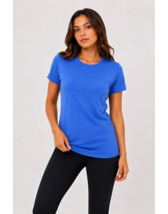 Basic Tişört Bisiklet Yaka Kısa Kol Günlük Yazlık Slim Fit T-Shirt - Mavi