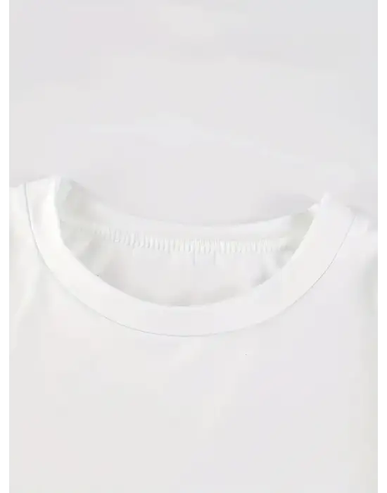 Baskılı Oversize Bisiklet Yaka T-shirt - Beyaz