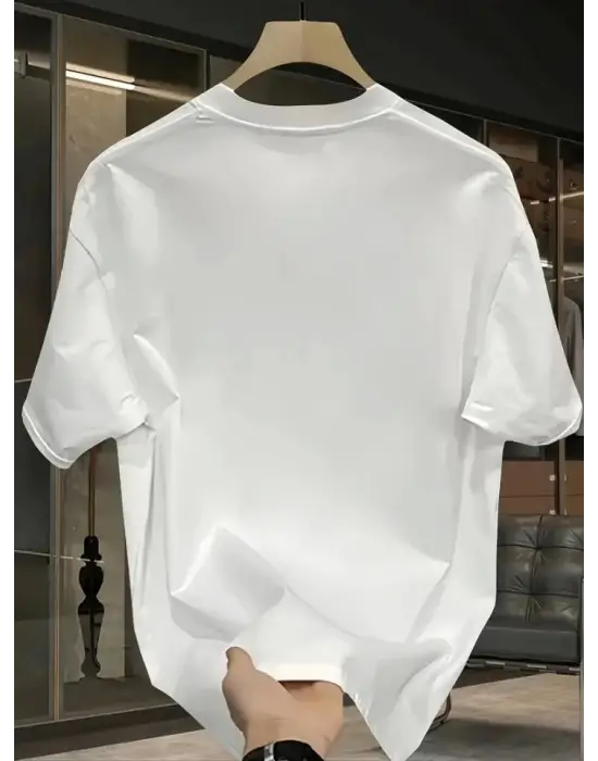 Baskılı Oversize Bisiklet Yaka T-shirt - Beyaz