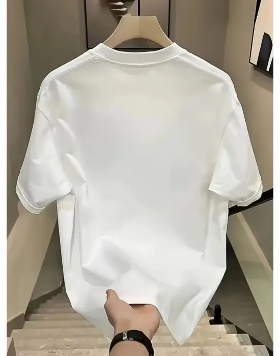 Baskılı Oversize Bisiklet Yaka T-shirt - Beyaz