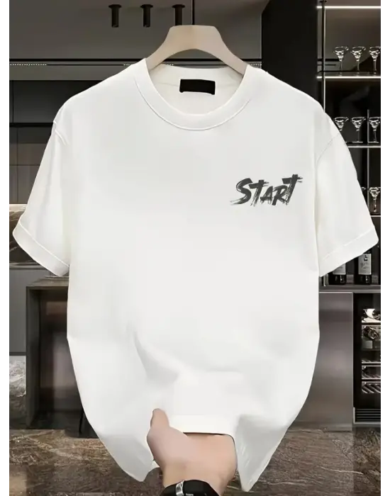 Baskılı Oversize Bisiklet Yaka T-shirt - Beyaz