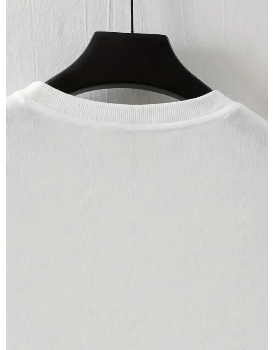 Baskılı Oversize Bisiklet Yaka T-shirt - Beyaz
