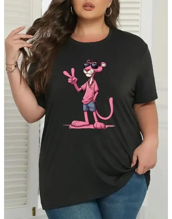 Baskılı Oversize Bisiklet Yaka T-shirt - Beyaz