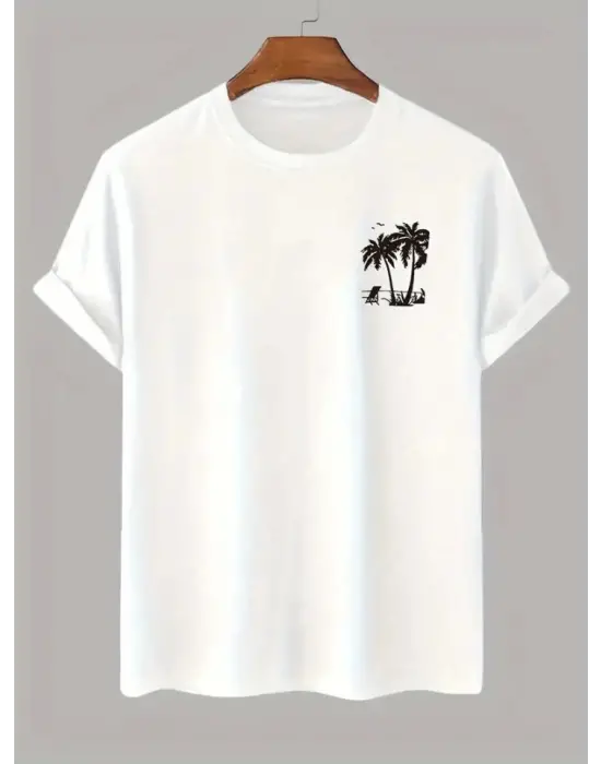 Baskılı Oversize Bisiklet Yaka T-shirt - Beyaz