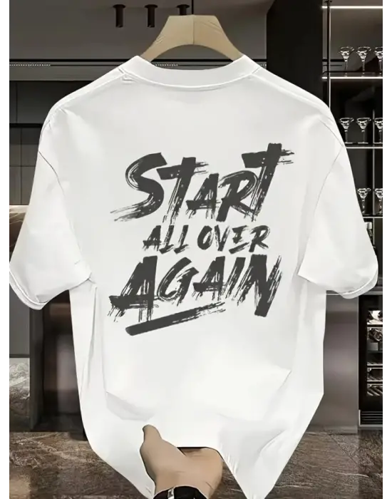 Baskılı Oversize Bisiklet Yaka T-shirt - Beyaz