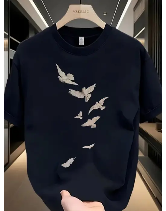 Baskılı Oversize Bisiklet Yaka T-shirt - Beyaz