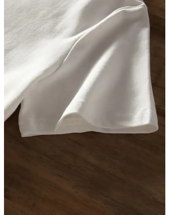 Baskılı Oversize Bisiklet Yaka T-shirt - Beyaz