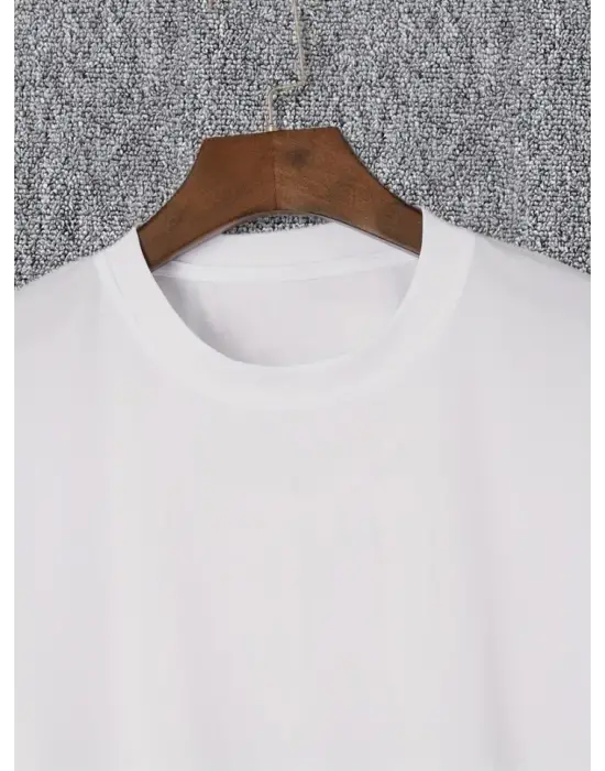 Baskılı Oversize Bisiklet Yaka T-shirt - Beyaz