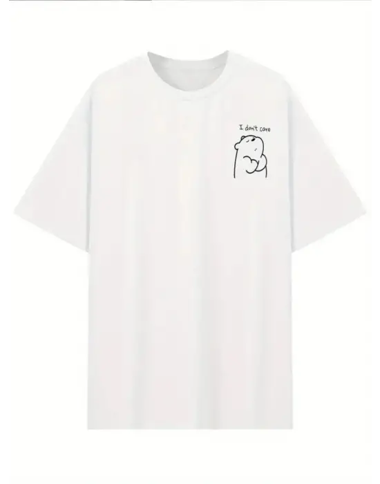 Baskılı Oversize Bisiklet Yaka T-shirt - Beyaz