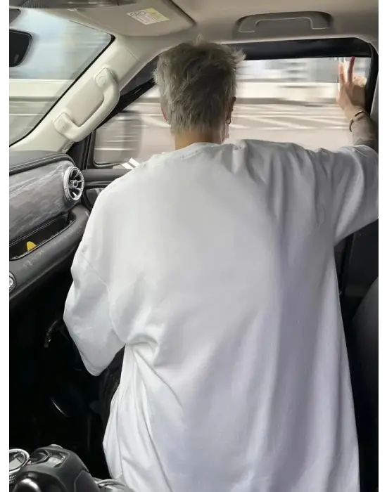 Baskılı Oversize Bisiklet Yaka T-shirt - Beyaz